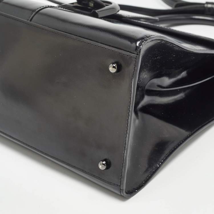Pre Owned Delvaux Black Glossy Leather Brillant Sellier MM Top Handle Bag