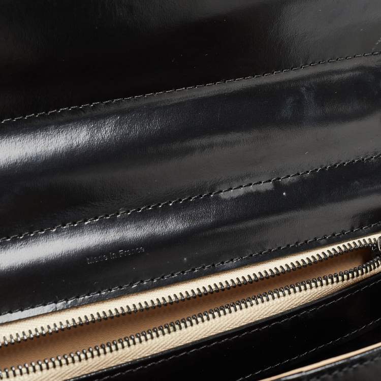 Pre Owned Delvaux Black Glossy Leather Brillant Sellier MM Top Handle Bag