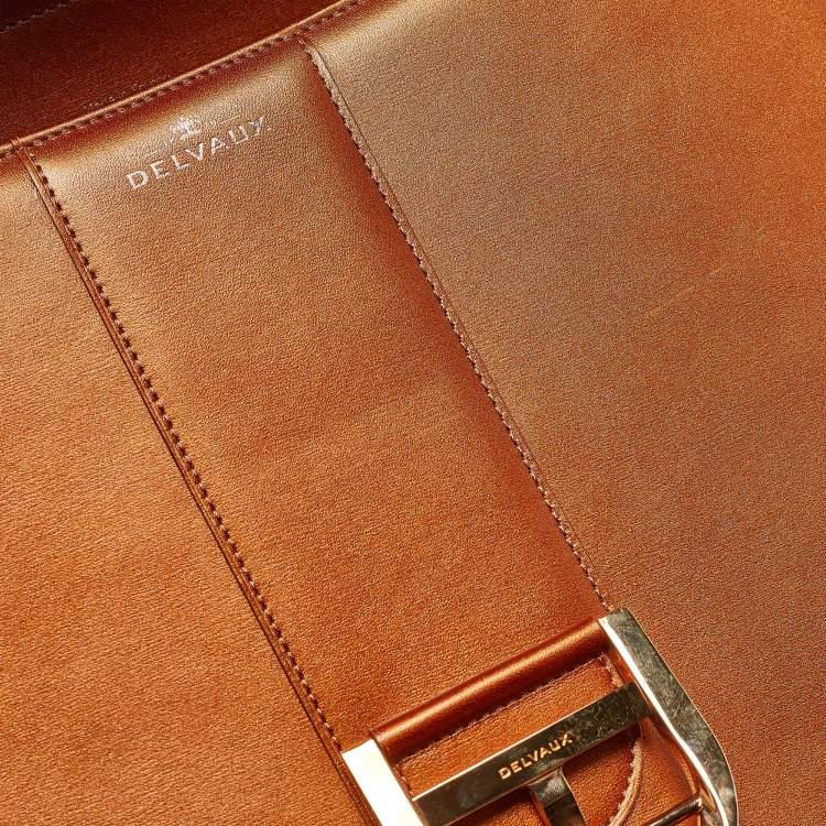 Pre Owned Delvaux Metallic Bronze Leather Brillant Sellier GM Top Handle Bag