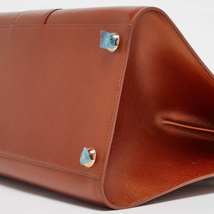 Pre Owned Delvaux Metallic Bronze Leather Brillant Sellier GM Top Handle Bag
