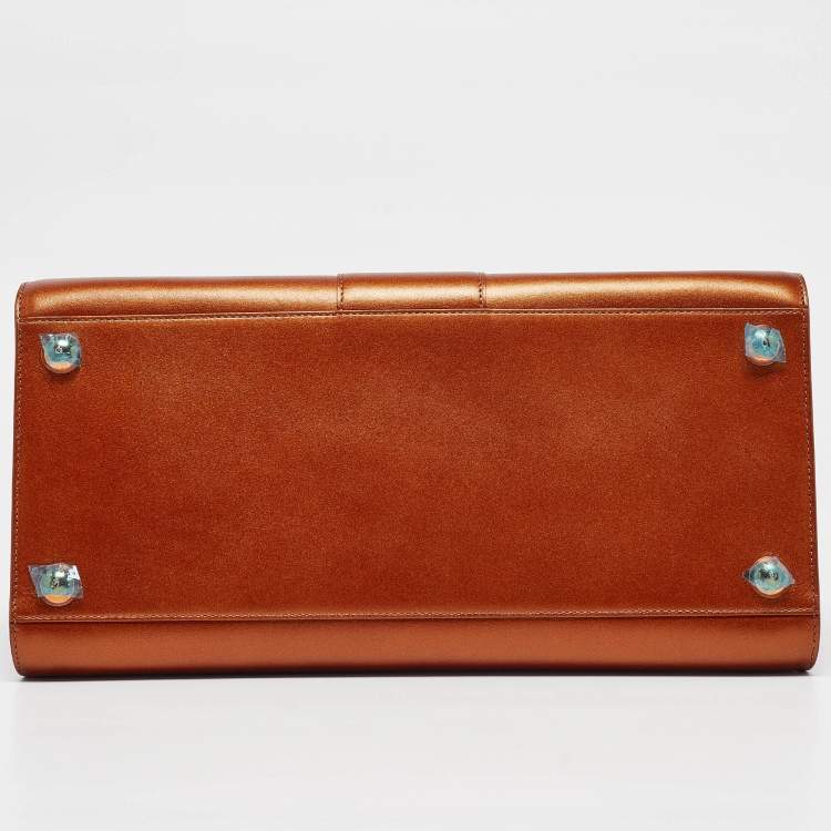 Pre Owned Delvaux Metallic Bronze Leather Brillant Sellier GM Top Handle Bag