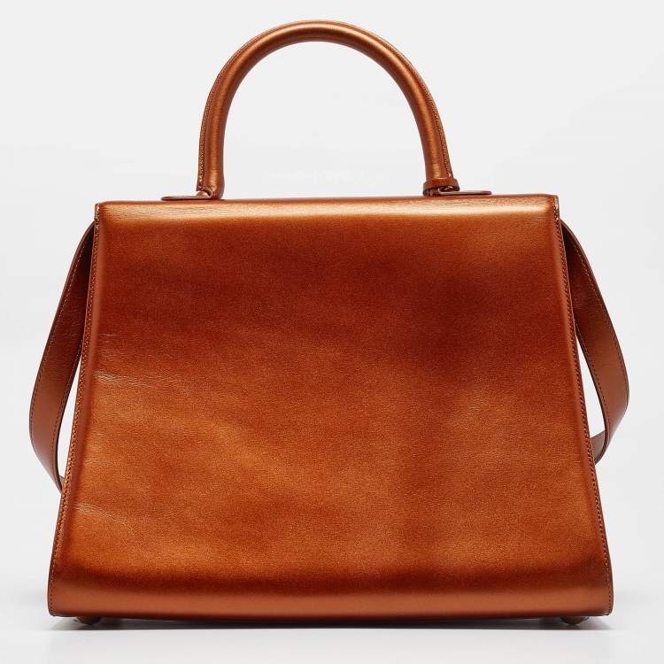 Pre Owned Delvaux Metallic Bronze Leather Brillant Sellier GM Top Handle Bag