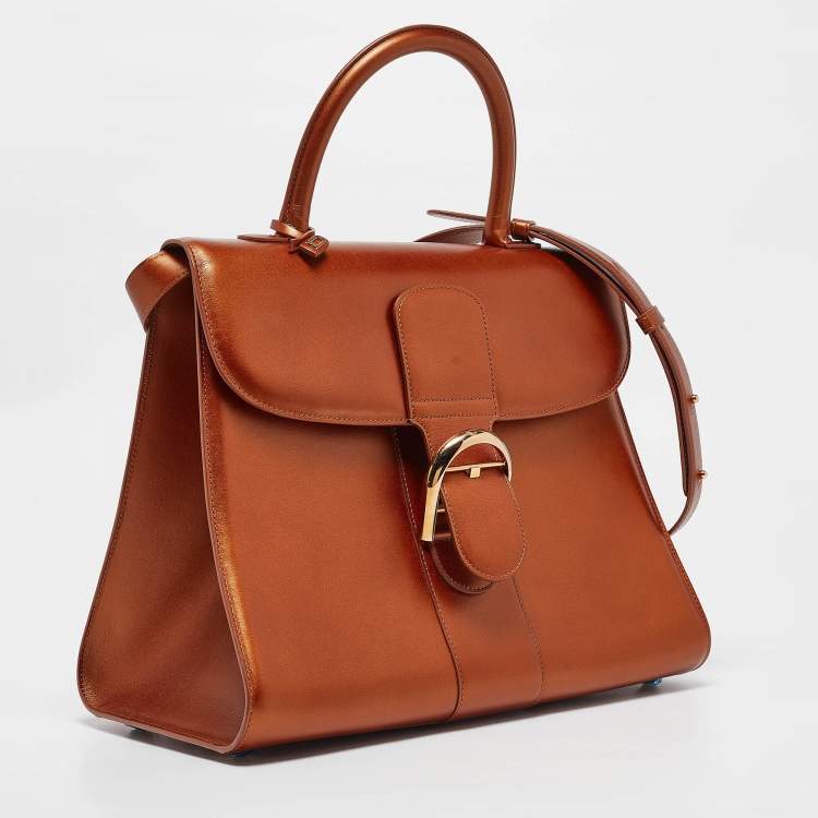 Pre Owned Delvaux Metallic Bronze Leather Brillant Sellier GM Top Handle Bag