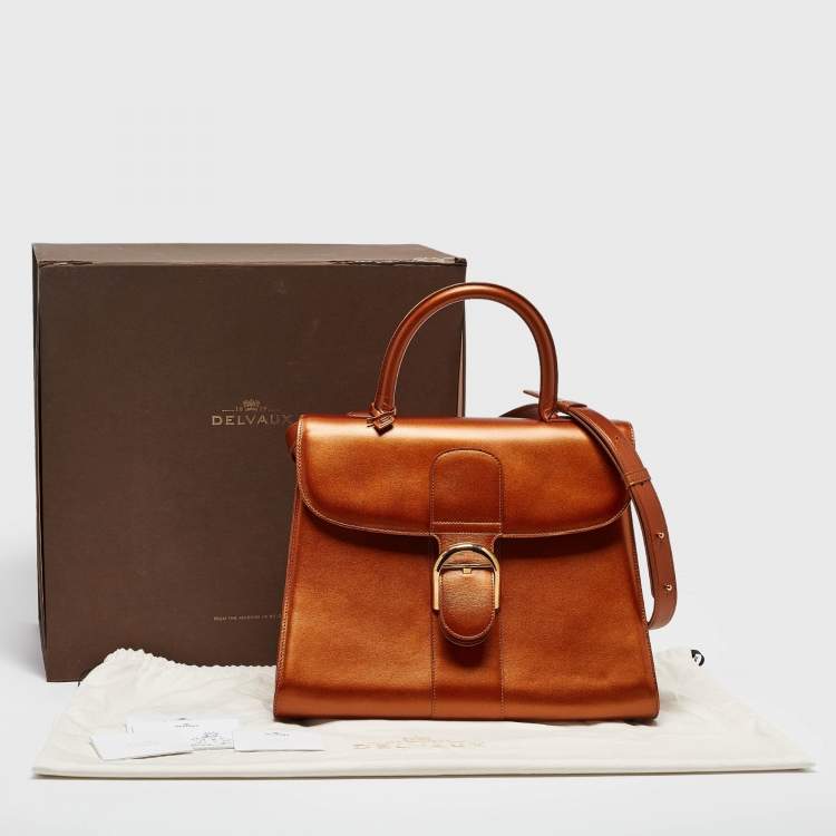 Pre Owned Delvaux Metallic Bronze Leather Brillant Sellier GM Top Handle Bag