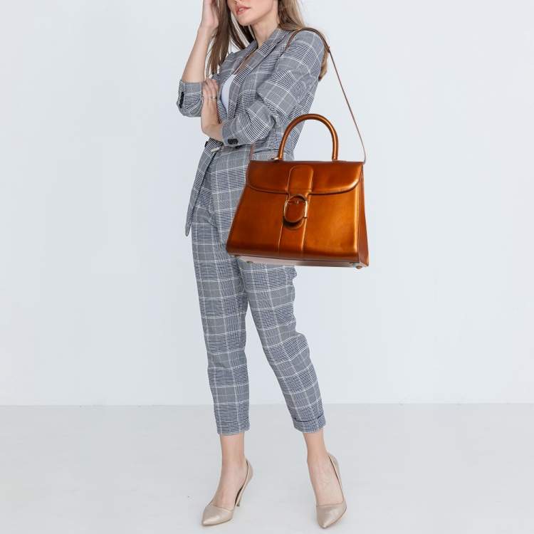 Pre Owned Delvaux Metallic Bronze Leather Brillant Sellier GM Top Handle Bag