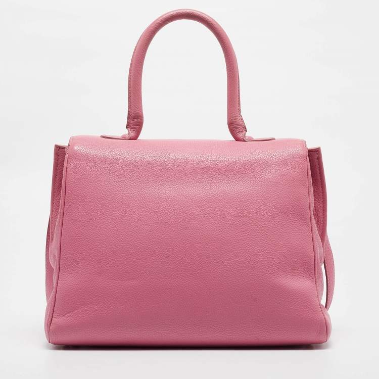 Pre Owned Delvaux Pink Leather Brilliant Sellier MM Top Handle Bag