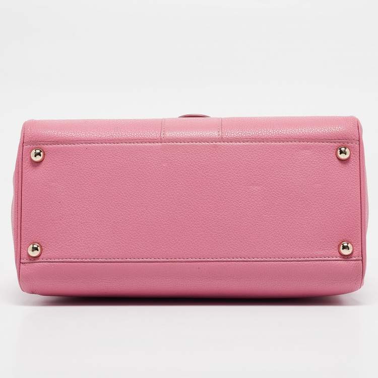 Pre Owned Delvaux Pink Leather Brilliant Sellier MM Top Handle Bag