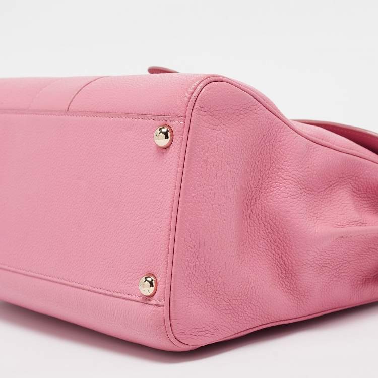 Pre Owned Delvaux Pink Leather Brilliant Sellier MM Top Handle Bag