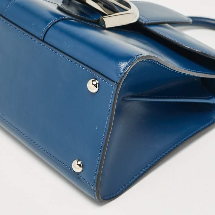 Pre Owned Delvaux Navy Blue Leather Mini Le Brillant Top Handle Bag