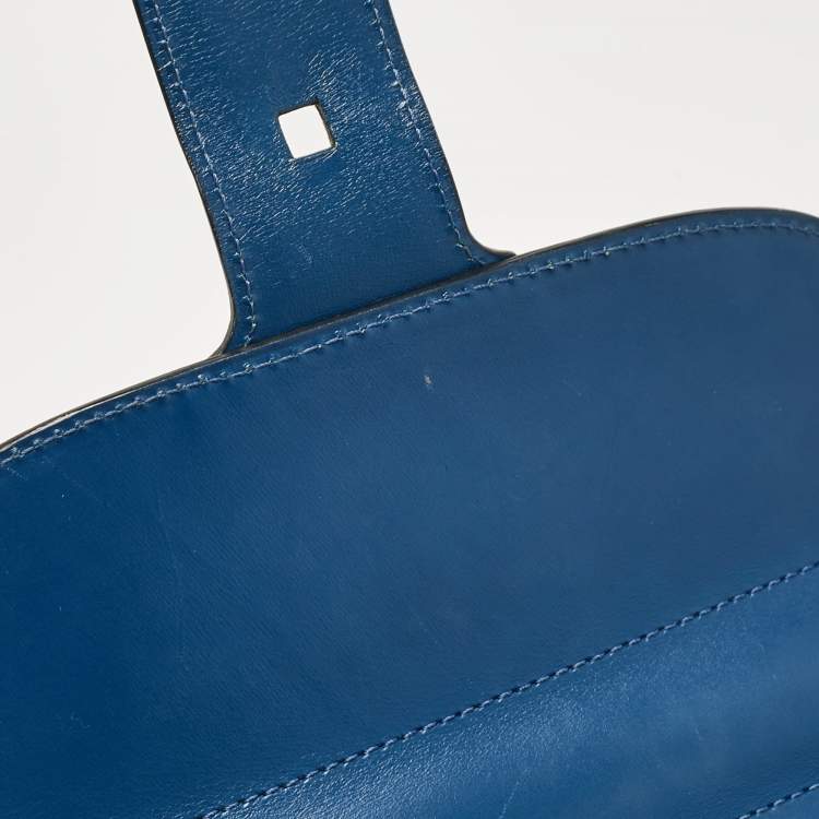 Pre Owned Delvaux Navy Blue Leather Mini Le Brillant Top Handle Bag
