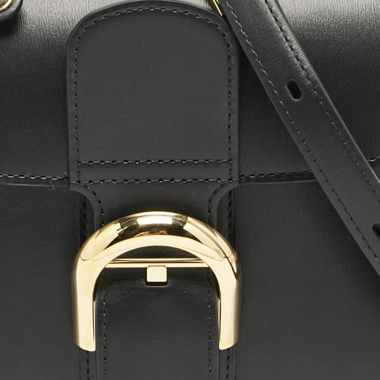 Pre Owned Delvaux Black Leather Mini Le Brillant Top Handle Bag