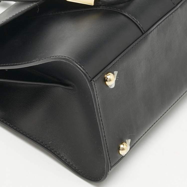 Pre Owned Delvaux Black Leather Mini Le Brillant Top Handle Bag