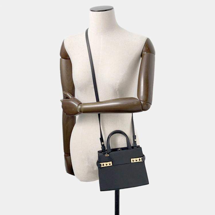 Pre Owned Delvaux Tempe Crash Small Black Calf Leather Bag