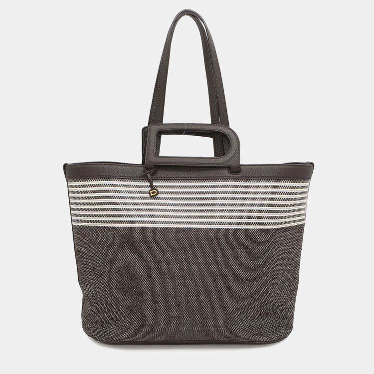 Pre Owned Delvaux DtoD Tote Bag Brown Canvas Leather Size MM