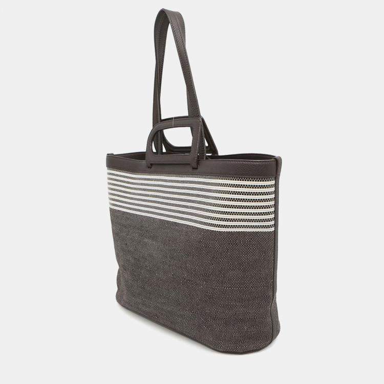 Pre Owned Delvaux DtoD Tote Bag Brown Canvas Leather Size MM