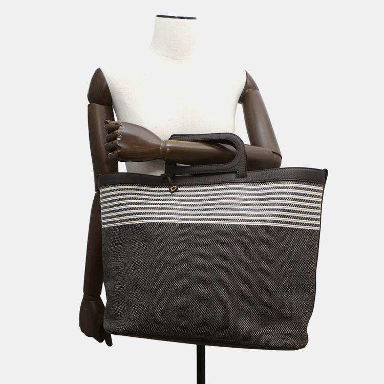 Pre Owned Delvaux DtoD Tote Bag Brown Canvas Leather Size MM