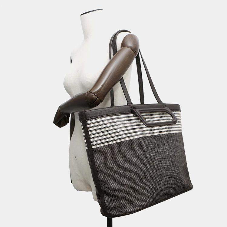 Pre Owned Delvaux DtoD Tote Bag Brown Canvas Leather Size MM