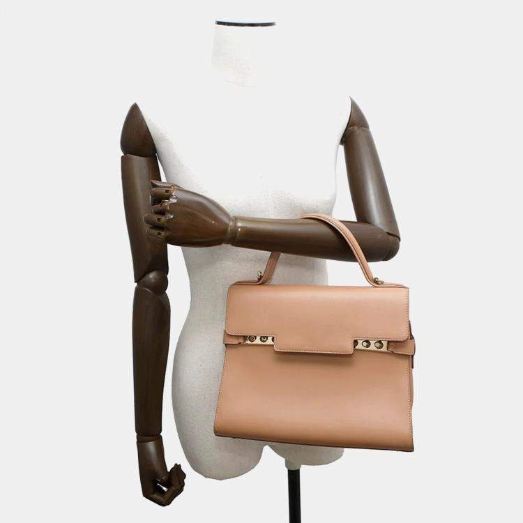 Pre Owned Delvaux Tempe MM Beige Leather Handbag