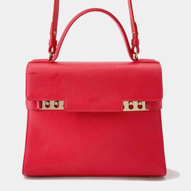 Pre Owned Delvaux Tempate Red Leather Size Mm