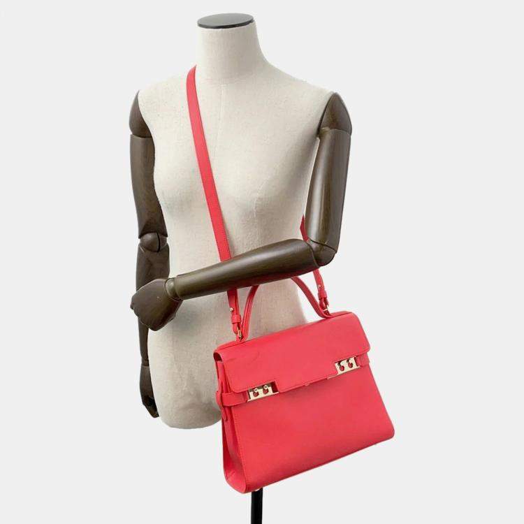 Pre Owned Delvaux Tempate Red Leather Size Mm