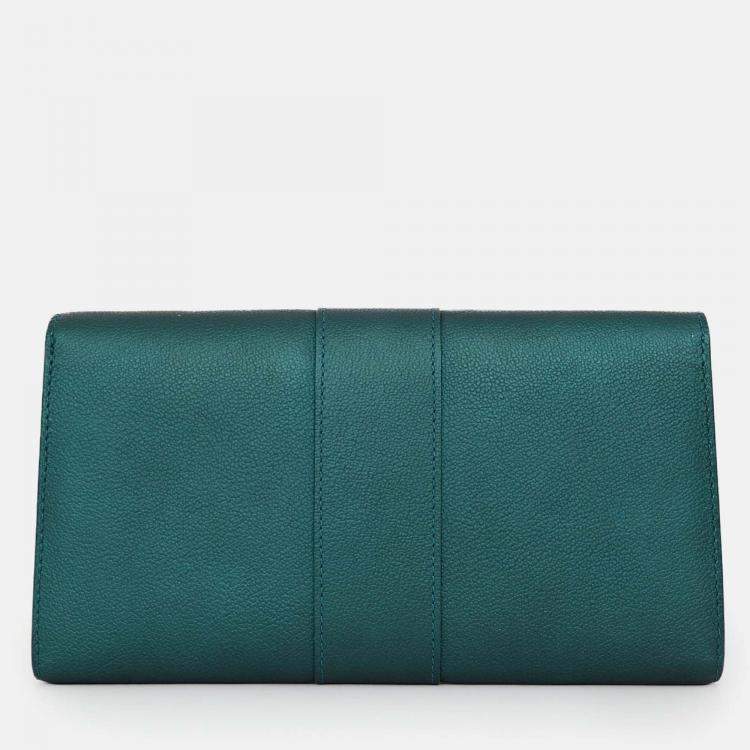 مملوكة مسبقًا Delvaux Green Metallic Leather Brilliant Wallet On Chain SHW