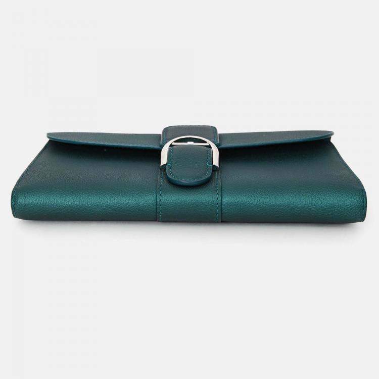 مملوكة مسبقًا Delvaux Green Metallic Leather Brilliant Wallet On Chain SHW