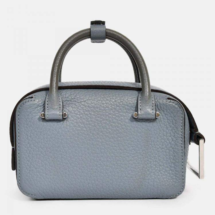 Pre Owned Delvaux Blue Grained Leather 'Cool Box' Nano Top Handle