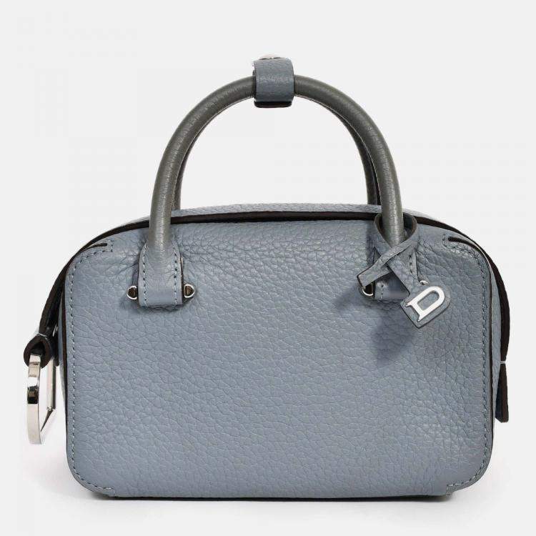 Pre Owned Delvaux Blue Grained Leather 'Cool Box' Nano Top Handle