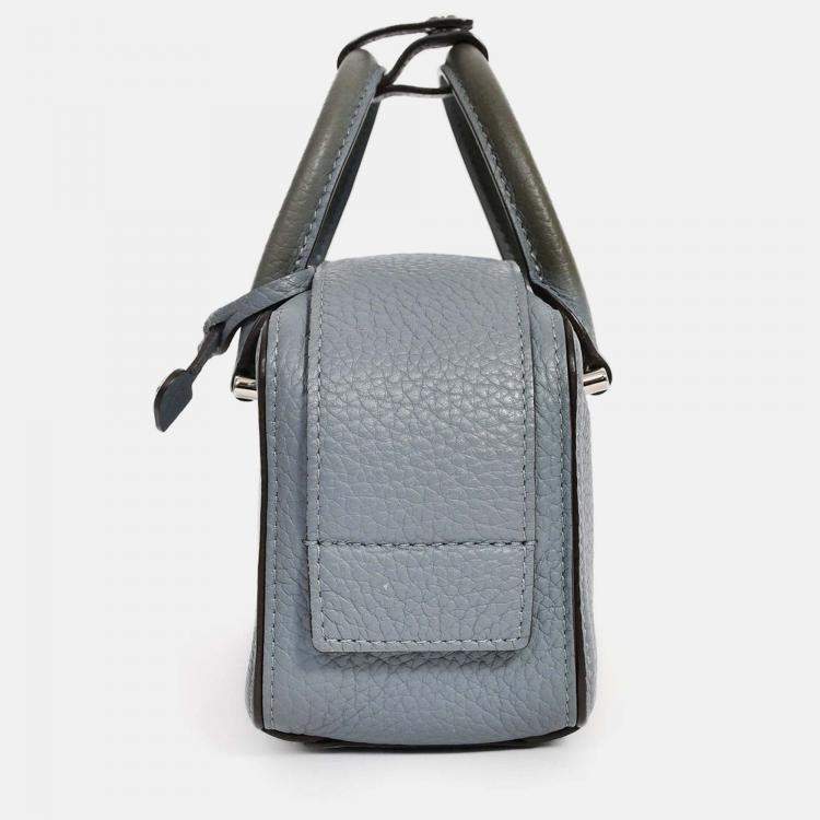 Pre Owned Delvaux Blue Grained Leather 'Cool Box' Nano Top Handle
