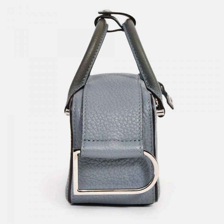 Pre Owned Delvaux Blue Grained Leather 'Cool Box' Nano Top Handle