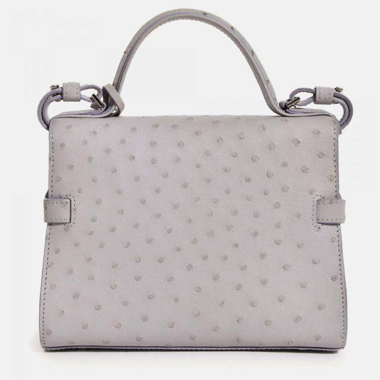 Pre Owned Delvaux Purplish Grey Pstrich Leather Tempete PM with Strap