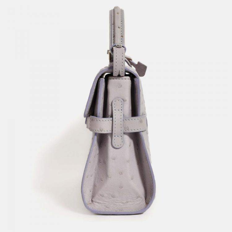 Pre Owned Delvaux Purplish Grey Pstrich Leather Tempete PM with Strap