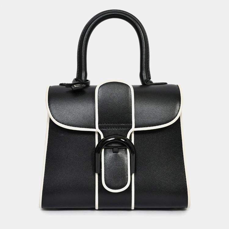 Pre Owned Delvaux Black/White Leather Brilliant Mini Top Handle Bag with Strap