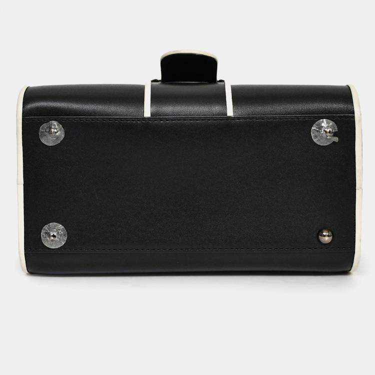 Pre Owned Delvaux Black/White Leather Brilliant Mini Top Handle Bag with Strap