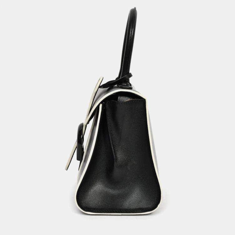 Pre Owned Delvaux Black/White Leather Brilliant Mini Top Handle Bag with Strap