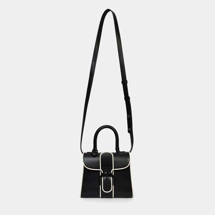 Pre Owned Delvaux Black/White Leather Brilliant Mini Top Handle Bag with Strap