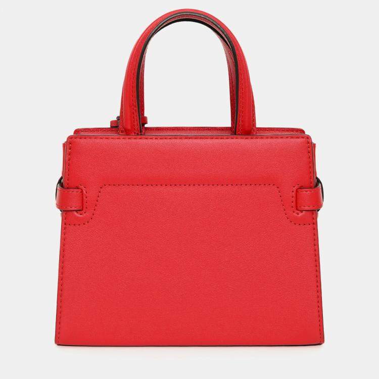 Pre Owned Delvaux Red Leather Tempete Crush PM Top Handle