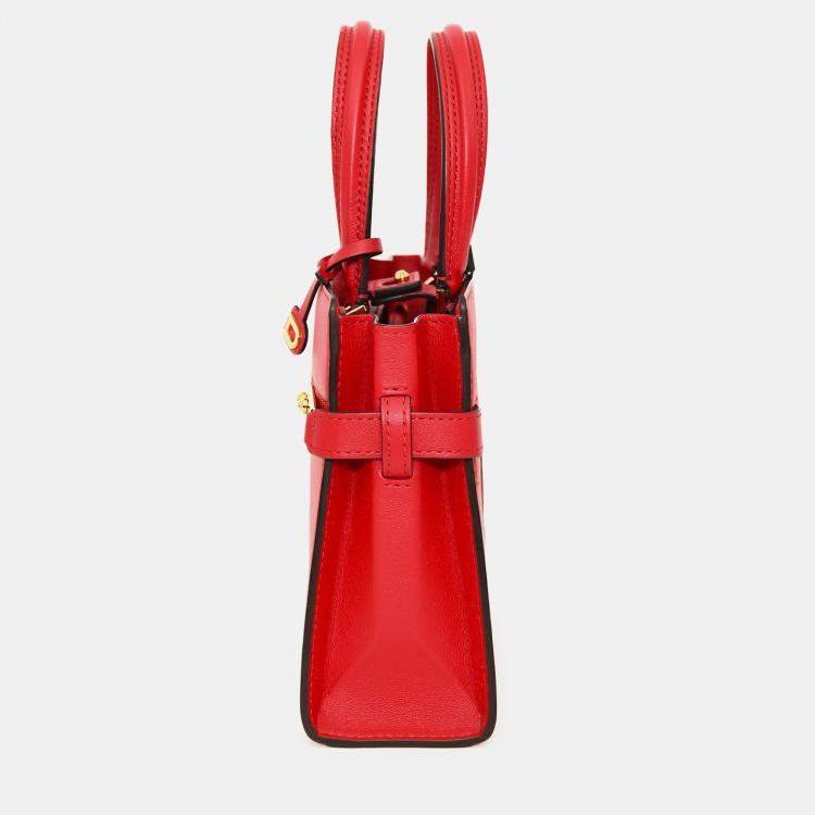 Pre Owned Delvaux Red Leather Tempete Crush PM Top Handle
