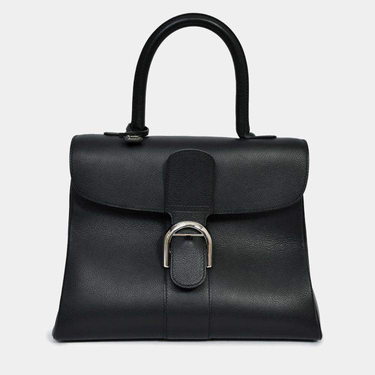 Pre Owned Delvaux Black Leather Brillant MM Top Handle Bag with Strap