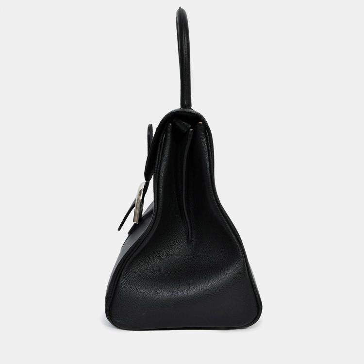Pre Owned Delvaux Black Leather Brillant MM Top Handle Bag with Strap