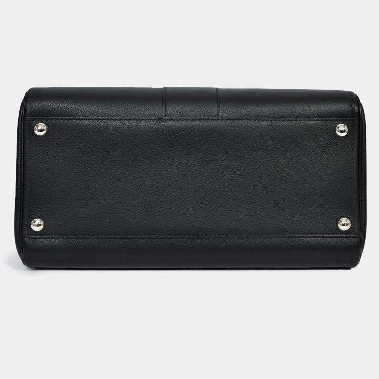 Pre Owned Delvaux Black Leather Brillant MM Top Handle Bag with Strap