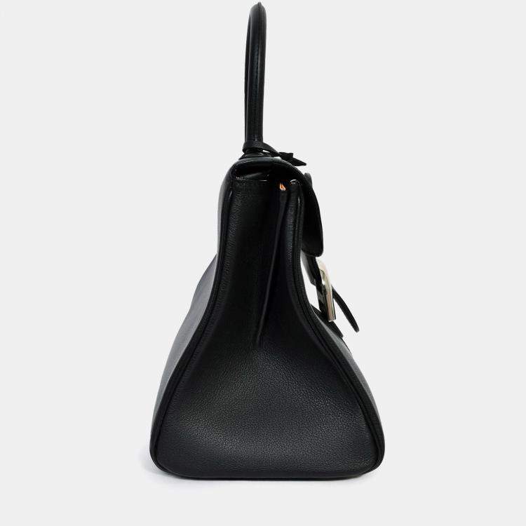 Pre Owned Delvaux Black Leather Brillant MM Top Handle Bag with Strap