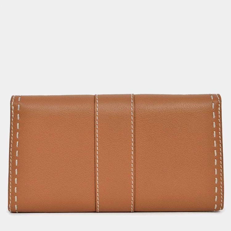 Pre Owned Delvaux Brown Rodeo Calf Brillant Long Wallet Chain