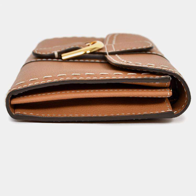 Pre Owned Delvaux Brown Rodeo Calf Brillant Long Wallet Chain