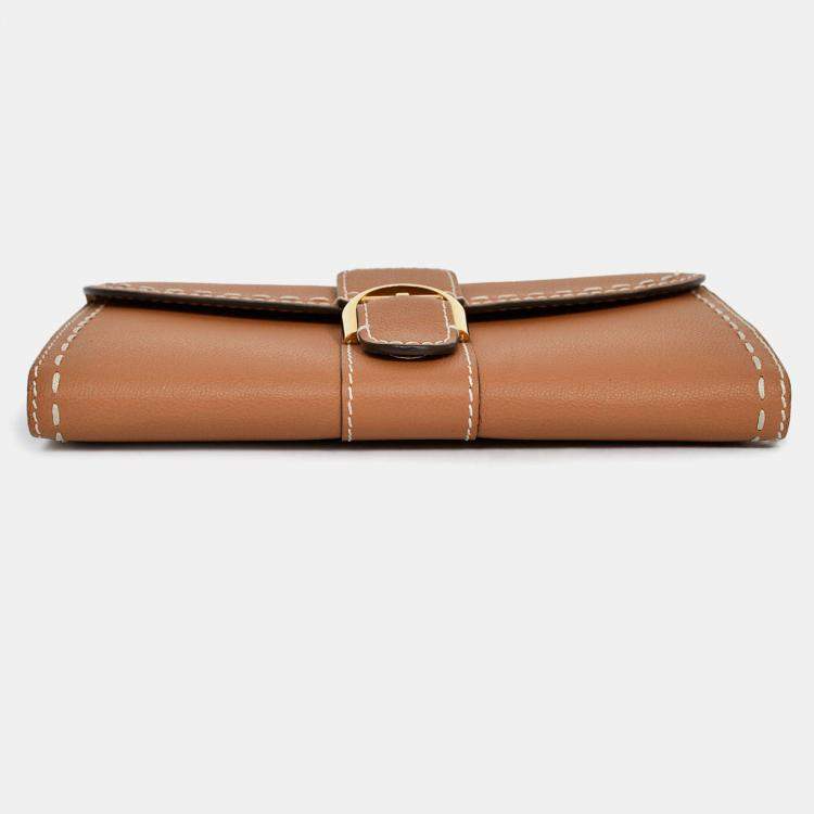 Pre Owned Delvaux Brown Rodeo Calf Brillant Long Wallet Chain