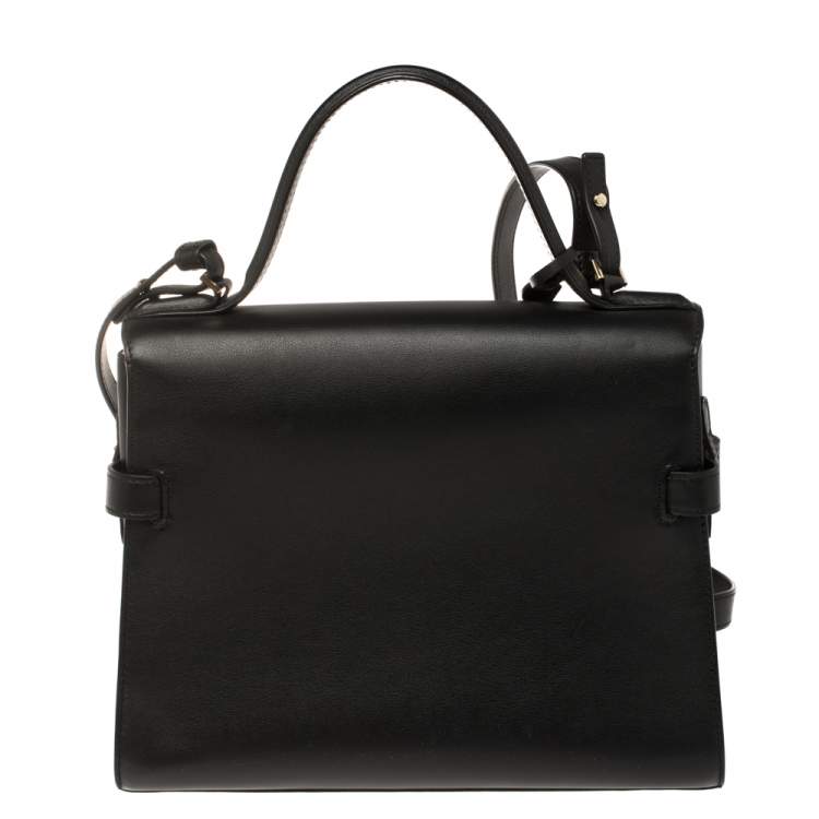 Pre Owned Delvaux Black Leather Tempete MM Top Handle Bag                  