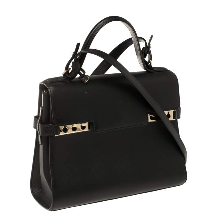 Pre Owned Delvaux Black Leather Tempete MM Top Handle Bag                  