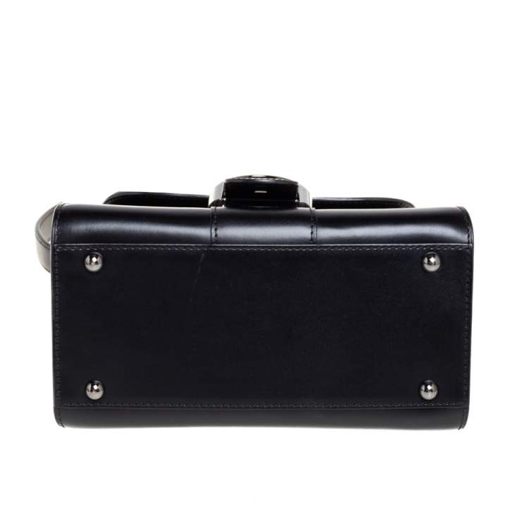 Pre Owned Delvaux Black Leather Mini Le Brillant Top Handle Bag