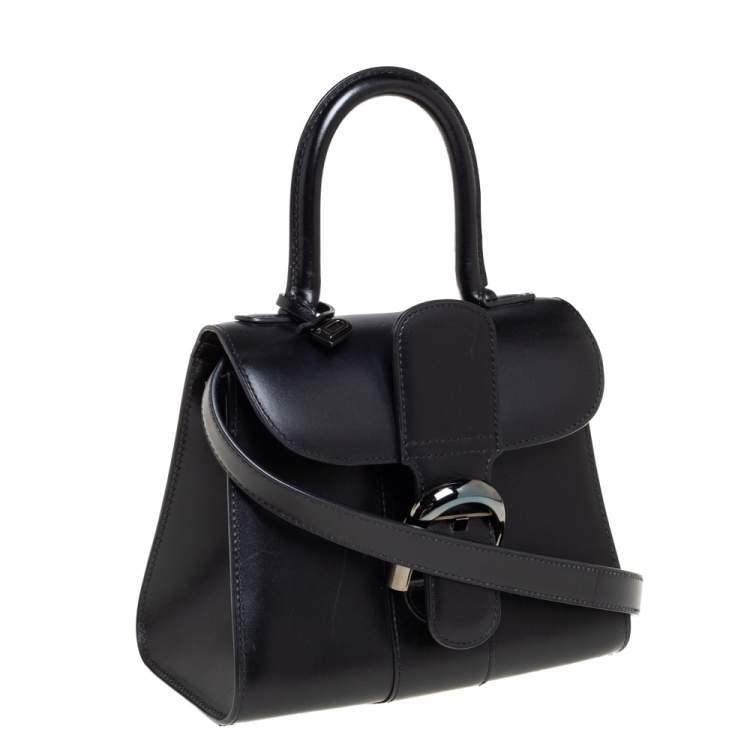 Pre Owned Delvaux Black Leather Mini Le Brillant Top Handle Bag