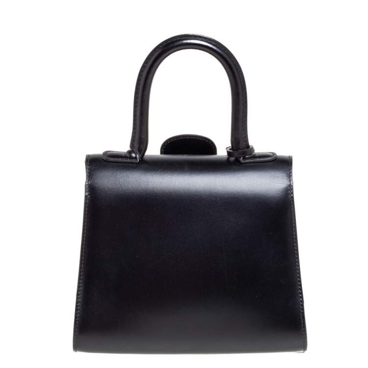 Pre Owned Delvaux Black Leather Mini Le Brillant Top Handle Bag